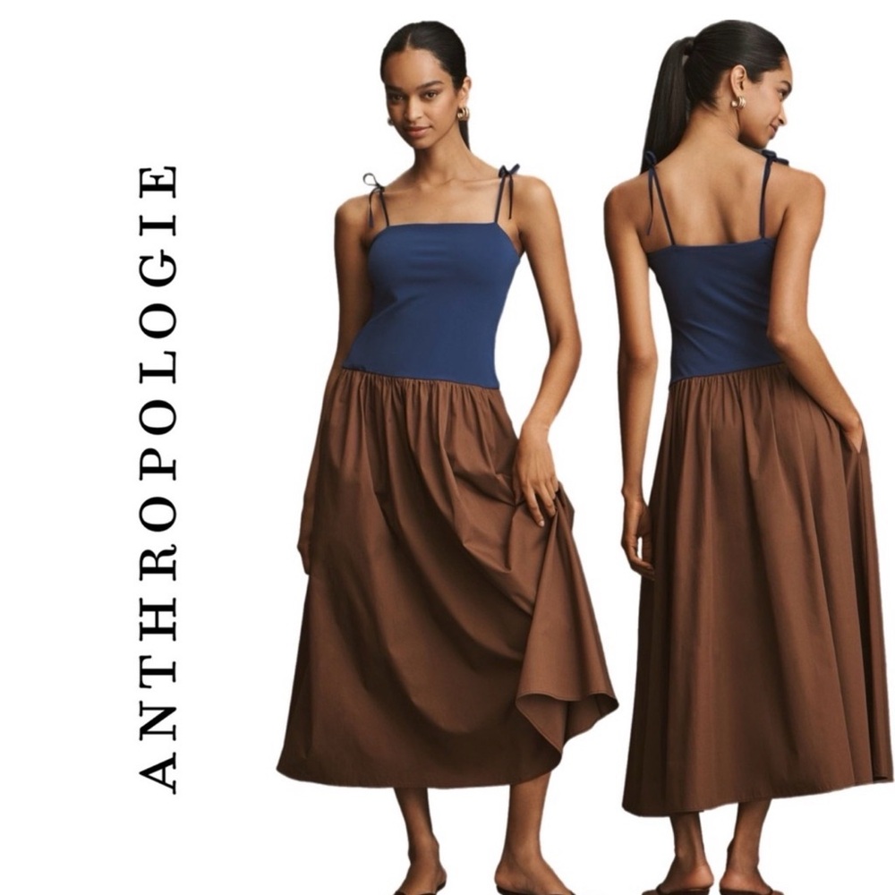 ANTHROPOLOGIE SQUARE NECK TWOFER TWO TONES MIDI DRESS SIZE L  NWT